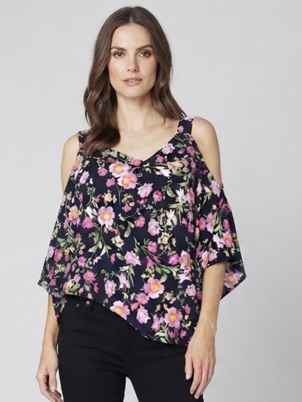 Nina Leonard Sweetheart Neck Cold Shoulder Top